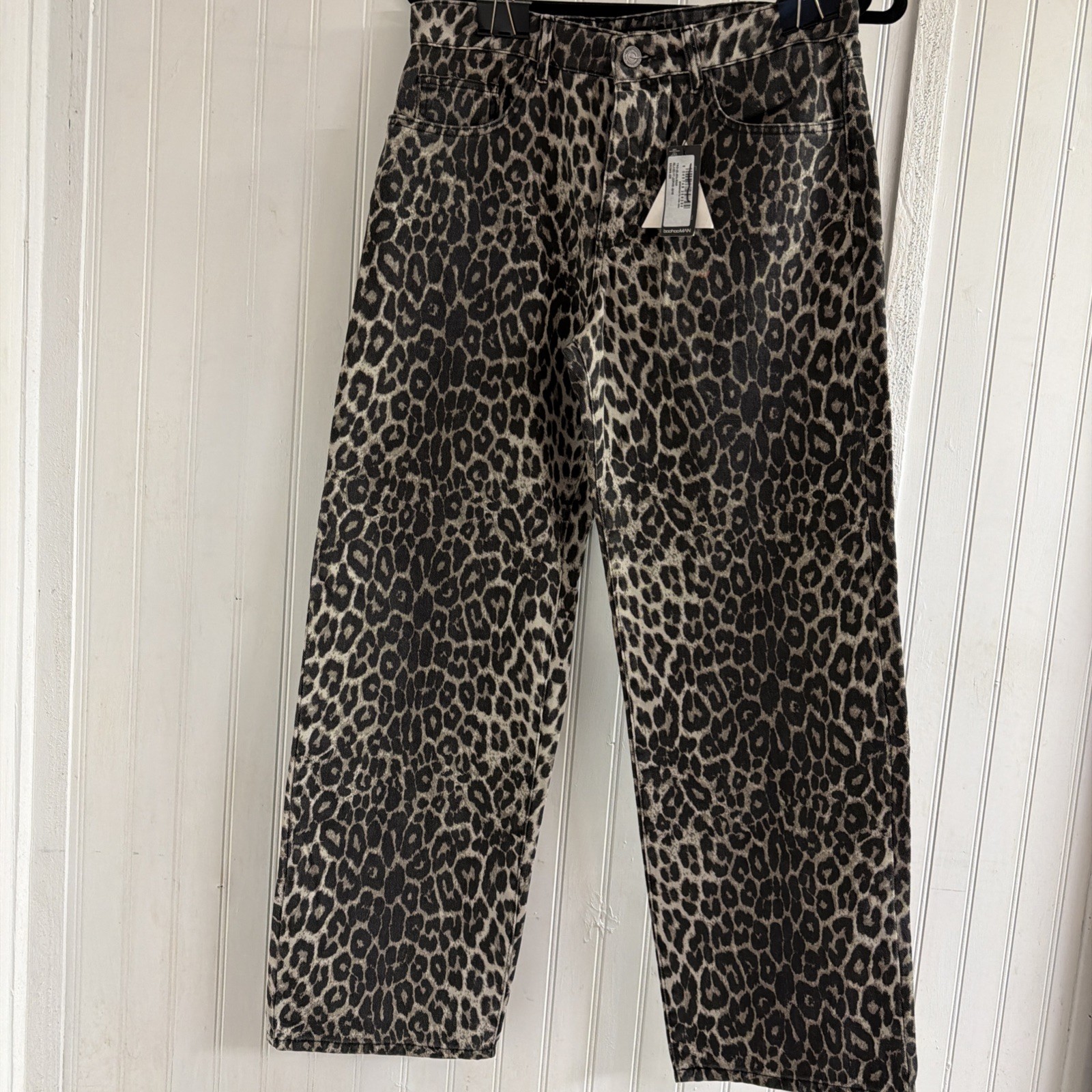 NWT~BoohooMAN Men 32 RELAXED FIT Jeans LEOPARD Y2K Streetwear Denim Pants