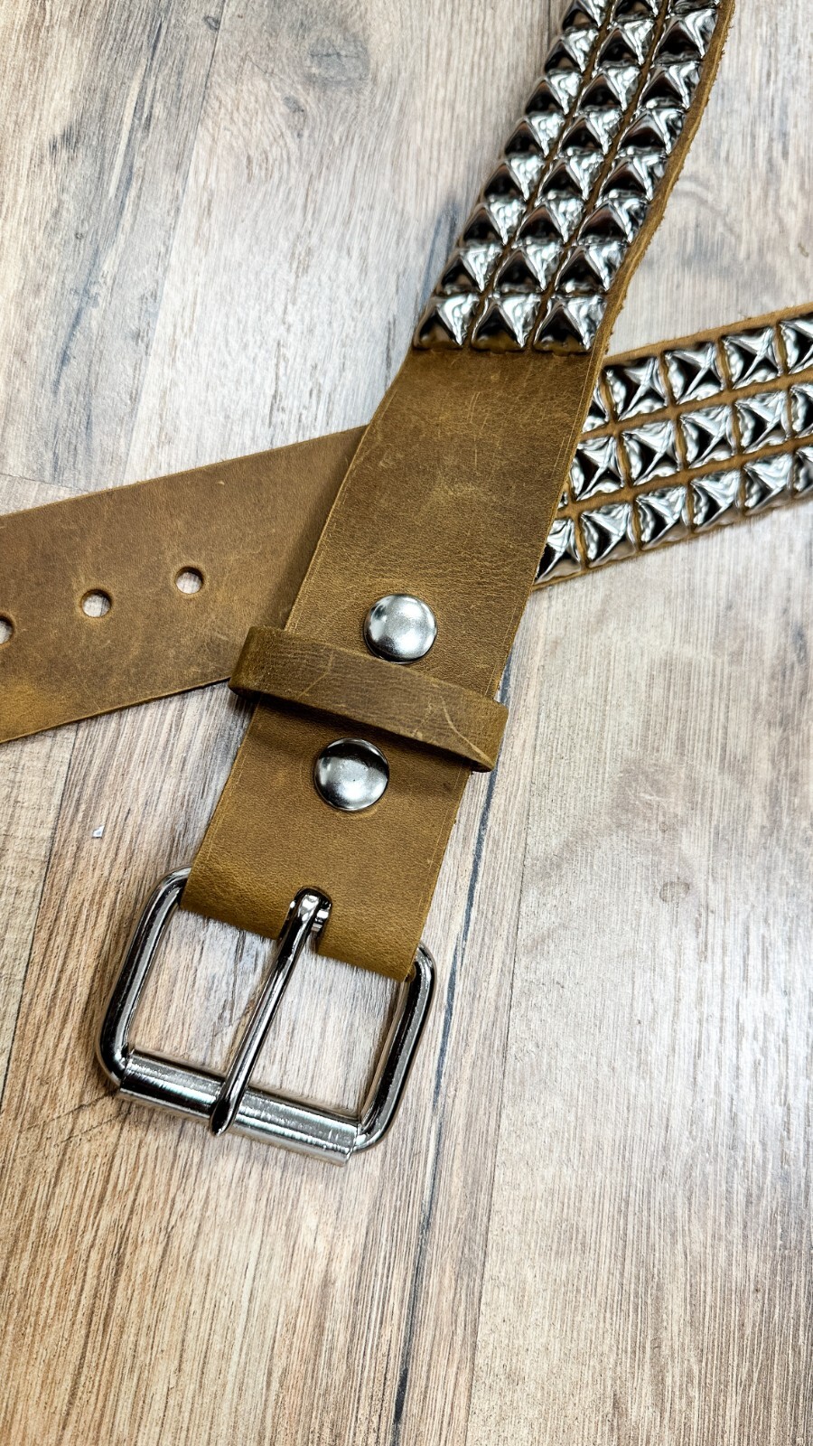 Three Row Pyramid Stud Belt Brown Leather Studded Belt Punk Goth By Funk Plus