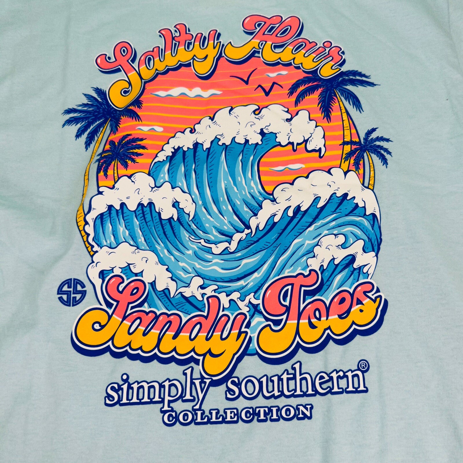 Simply Southern T-Shirt Womens Large L Blue Salty Hair Sandy Toes Beach Ocean