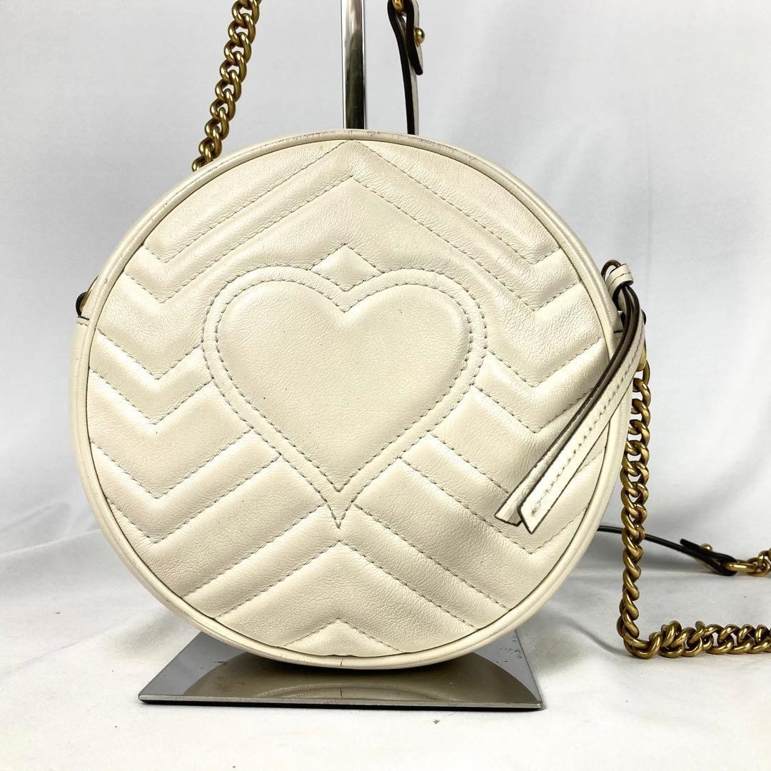 GUCCI GG Marmont chain Bag White Leather 550154 Authentic Ship Japan Shoulder