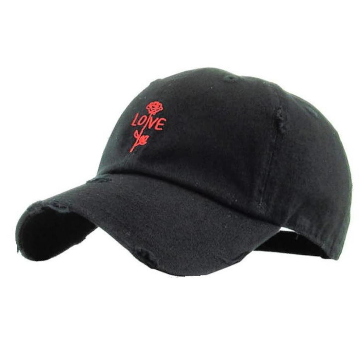 KBETHOS Love Rose Distressed 6 Panel Hat Black KBSV-3001V-BLK-200