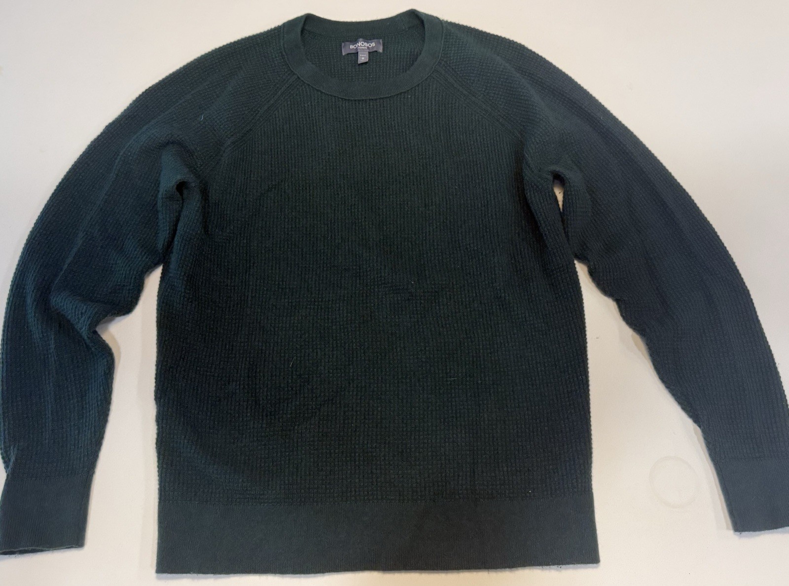 Bonobos Men’s Cashmere Slim Fit Crewneck Waffle-Knit Ribbed Sweater Green M