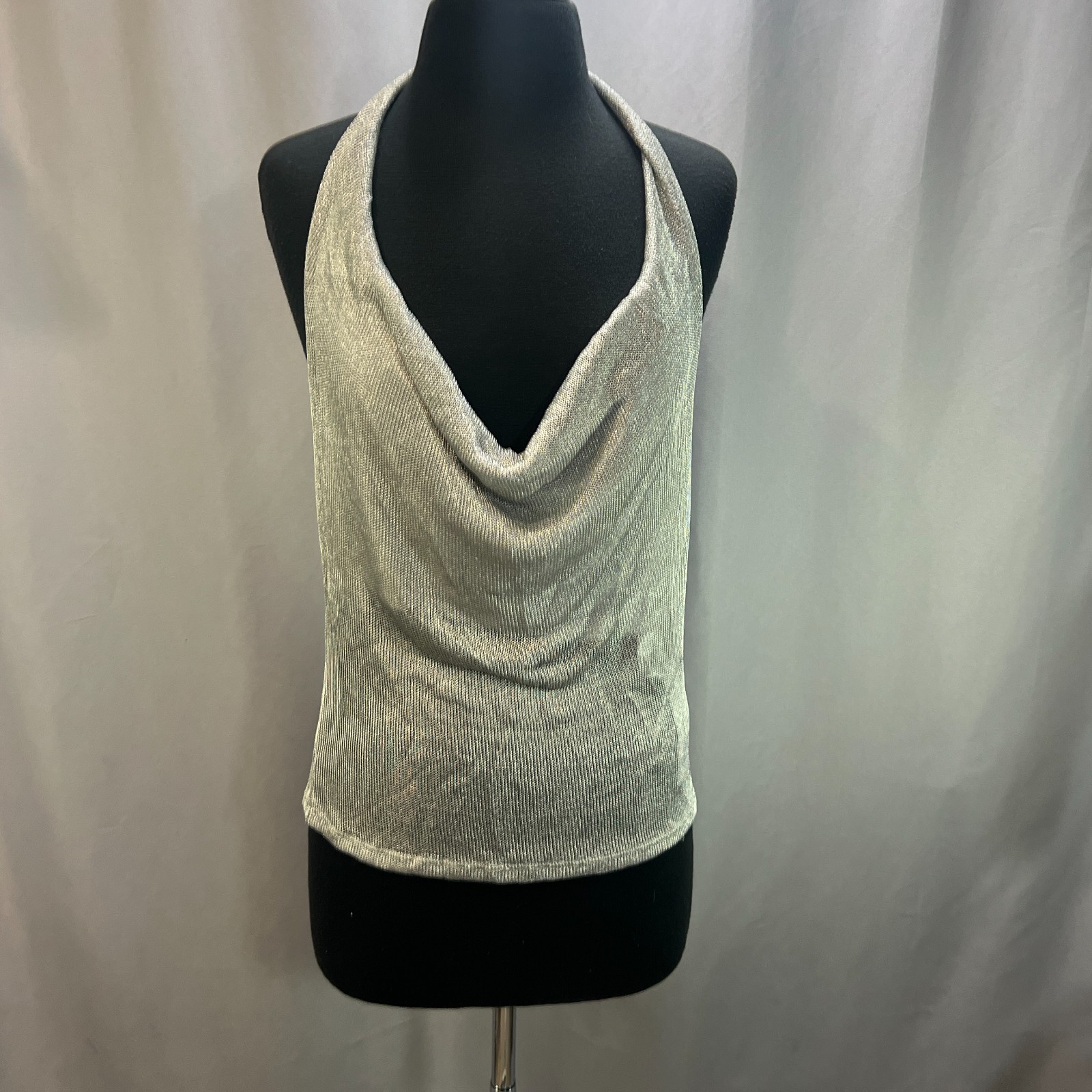 Urban Outfitters Thea Chainmail Mesh Halter Top Womens Large Silver Cowl Neck