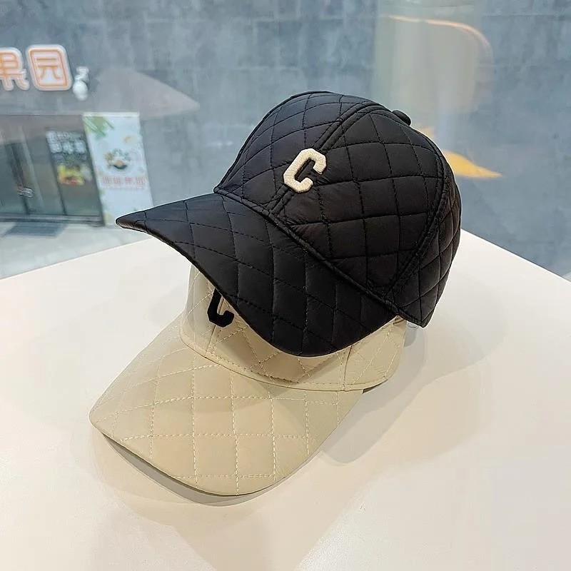 Unique design down cotton pressed grid warm baseball cap winter embroidery hat