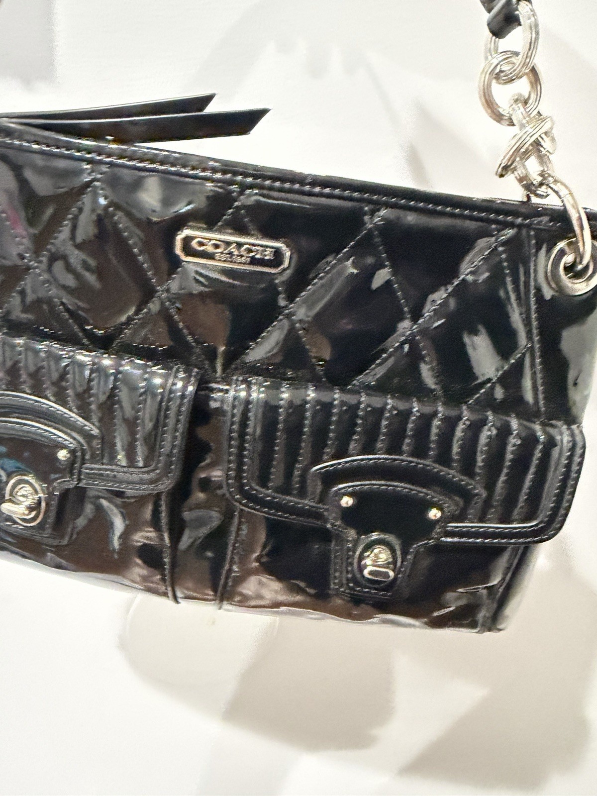 Coach Black Patent Leather Poppy Shoulder Bag 18673 Purse Y2K F