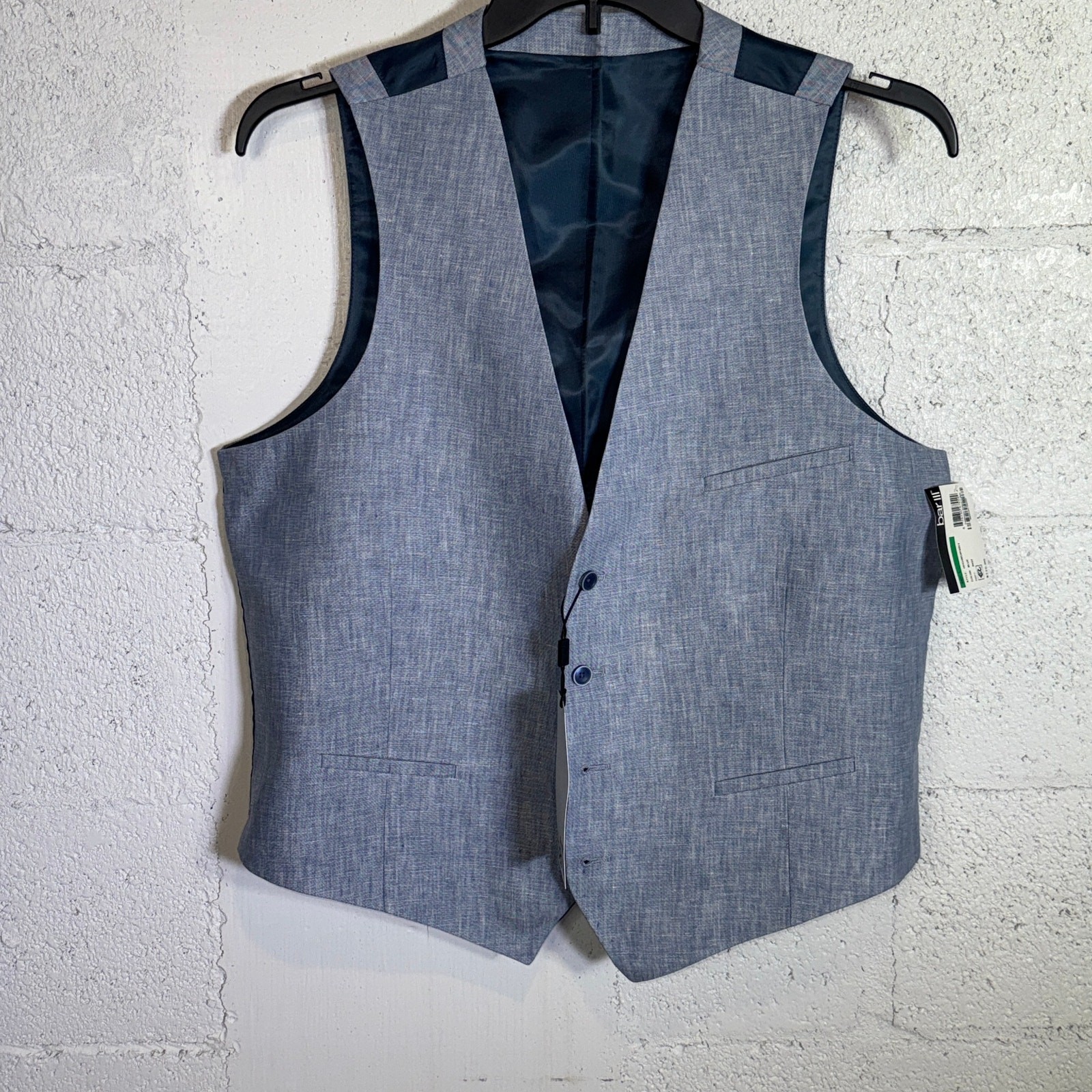 Bar III Men’s Slim-Fit White 100% Linen Suit Vest blue L $115