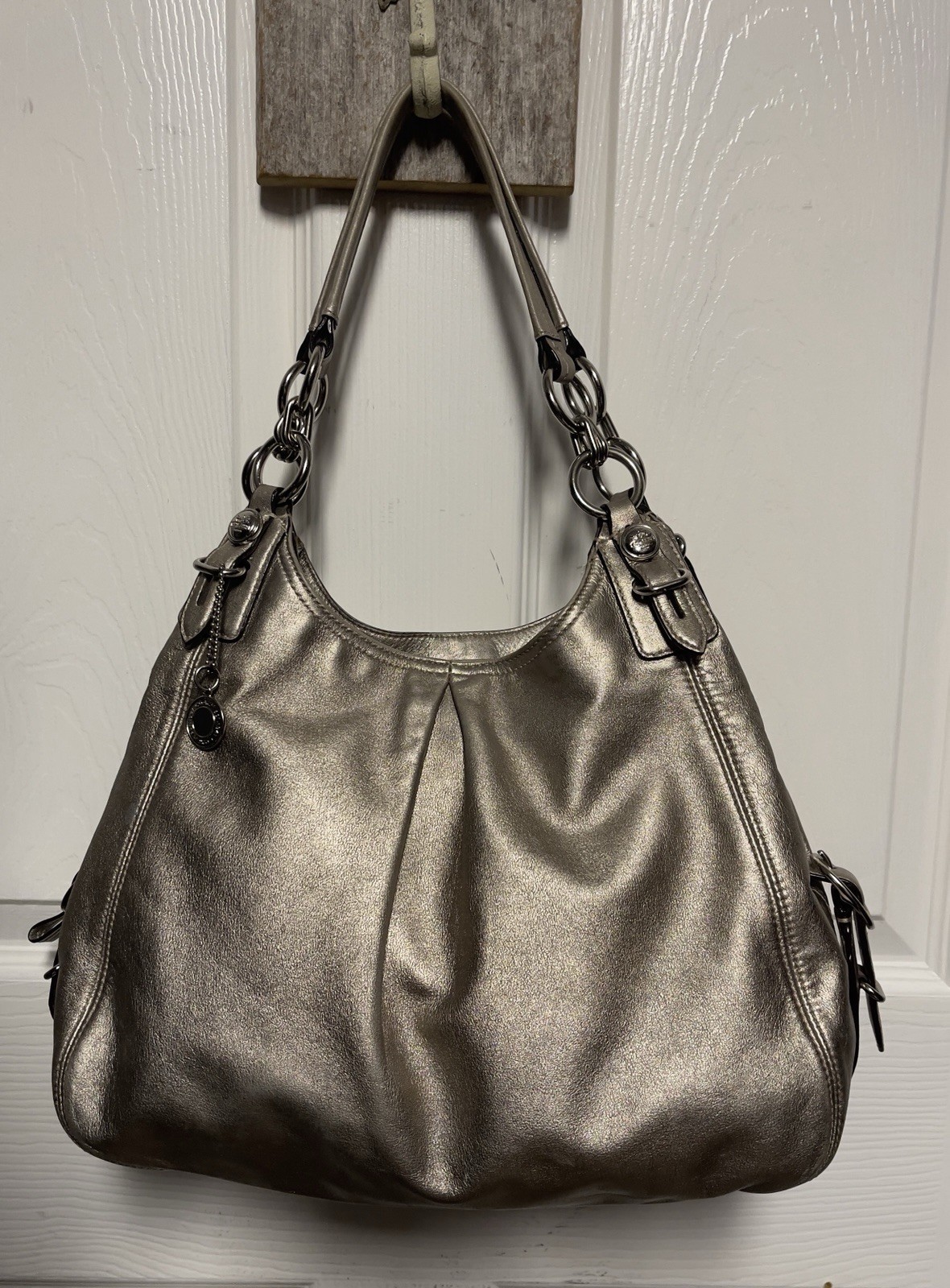 Coach Madison Maggie Champagne Gold Metallic Leather Shoulder Bag 15742