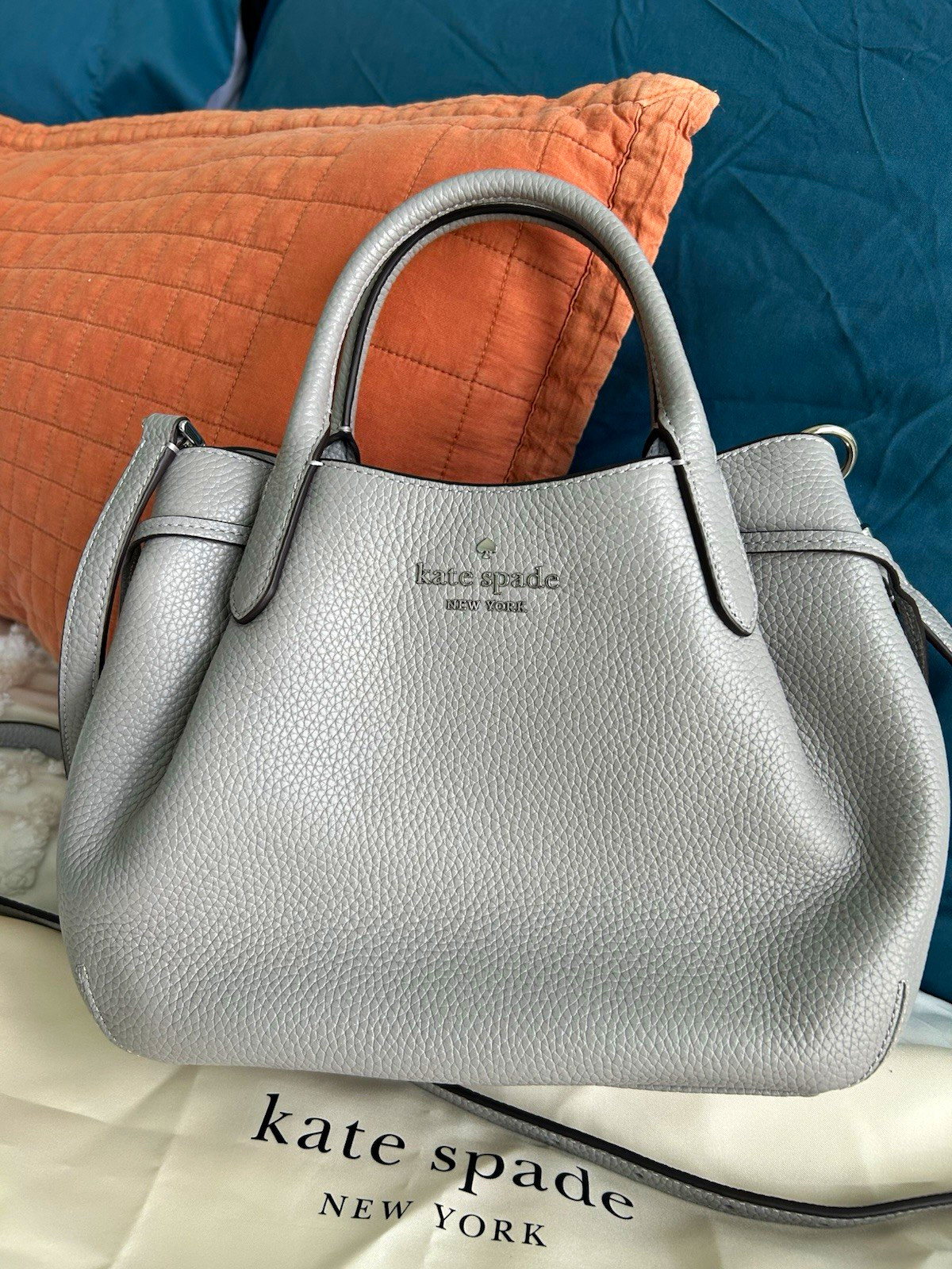 kate spade new york Gray Pebbled Satchel Top Handle Crossbody