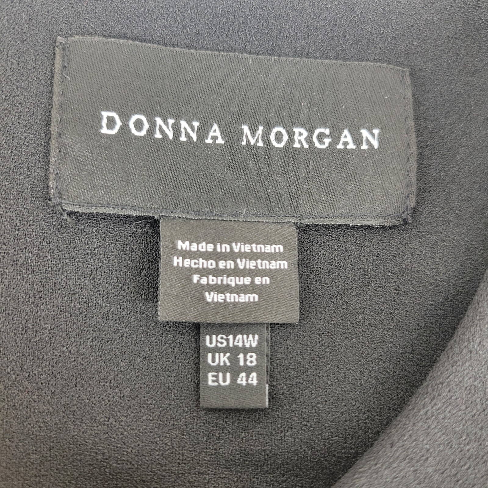 Donna Morgan Black Sheath Dress Sz 14W Short Sleeve Belted Stretch RN 58142