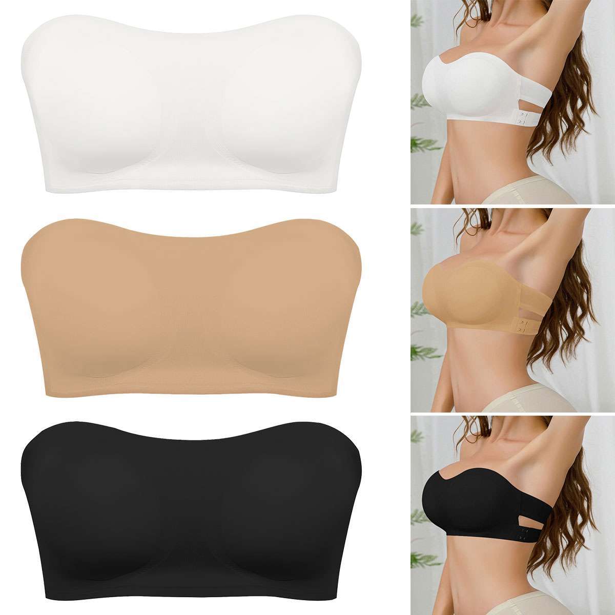 Womens Padded Bra Basic Stretch Strapless Seamless Tube Bra Top Underwear NEW