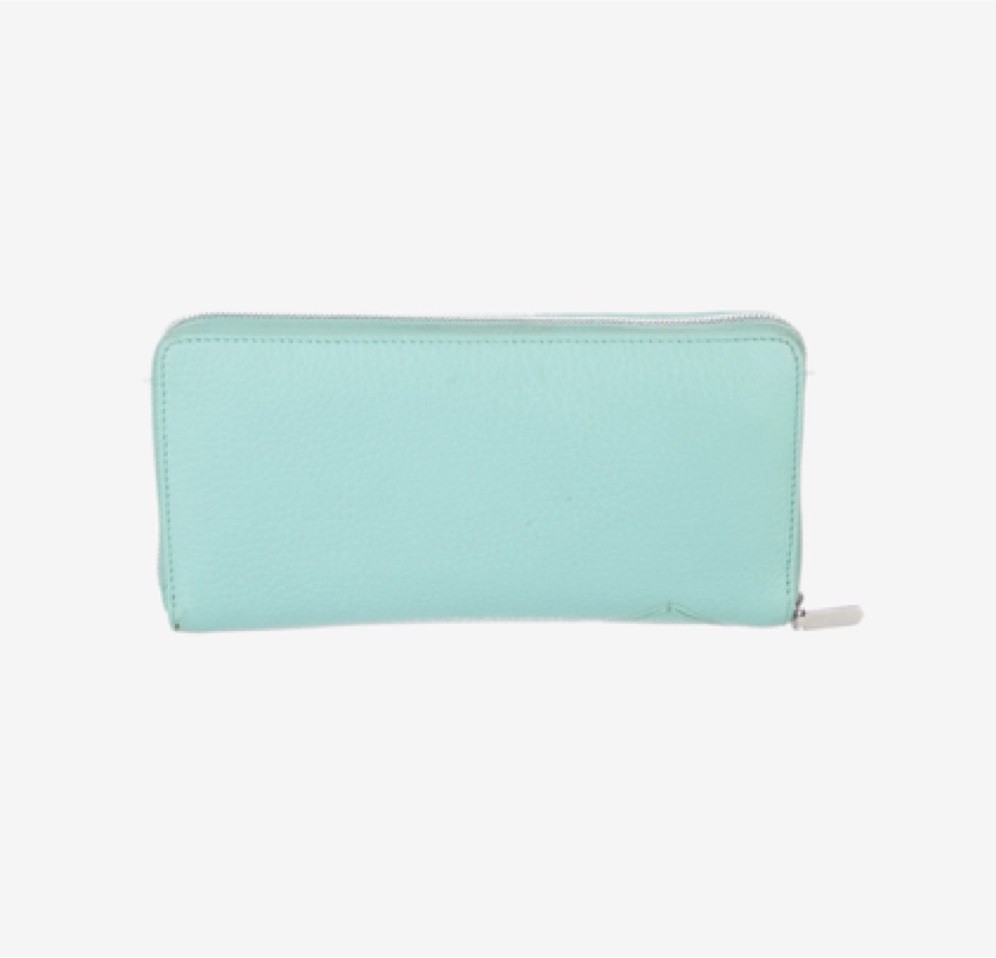 Tiffany & Co. Women’s Blue Solid Zip-Around Long Wallet w/ Card Slots Logo