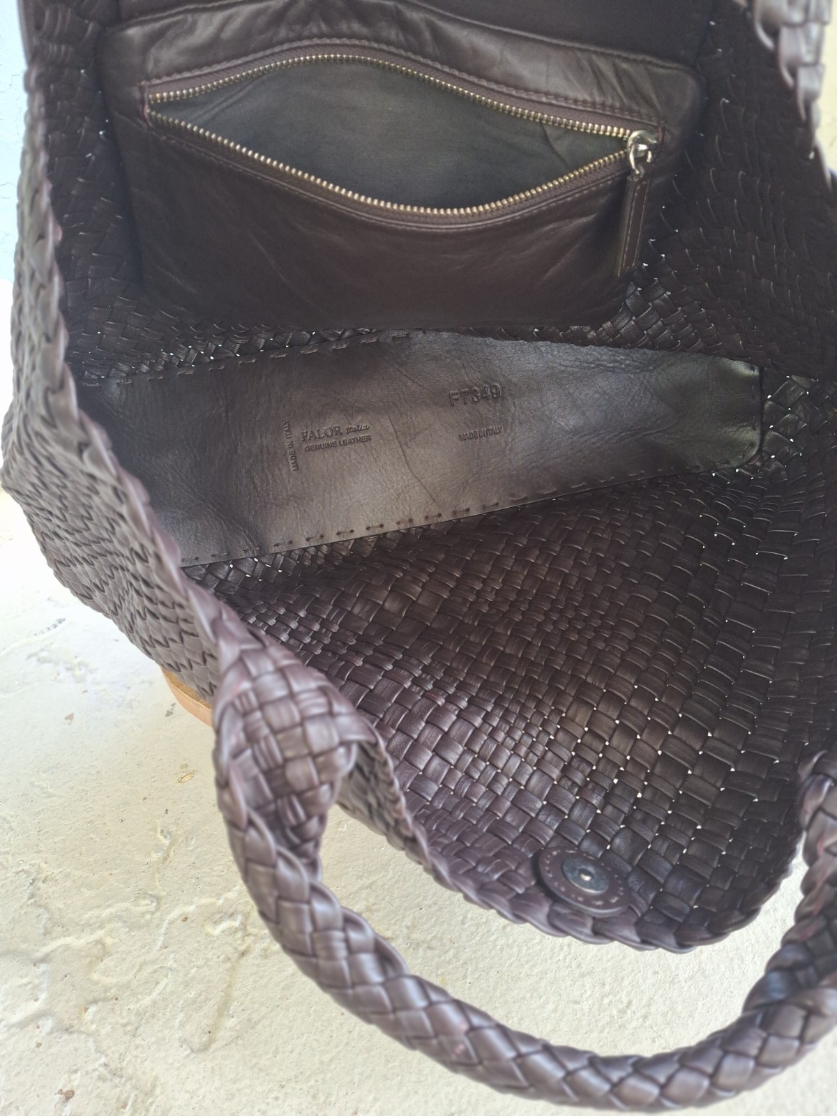 FALOR Large Firenze Hand Woven Dark Brown Tote Bag F7348 Made in Italy