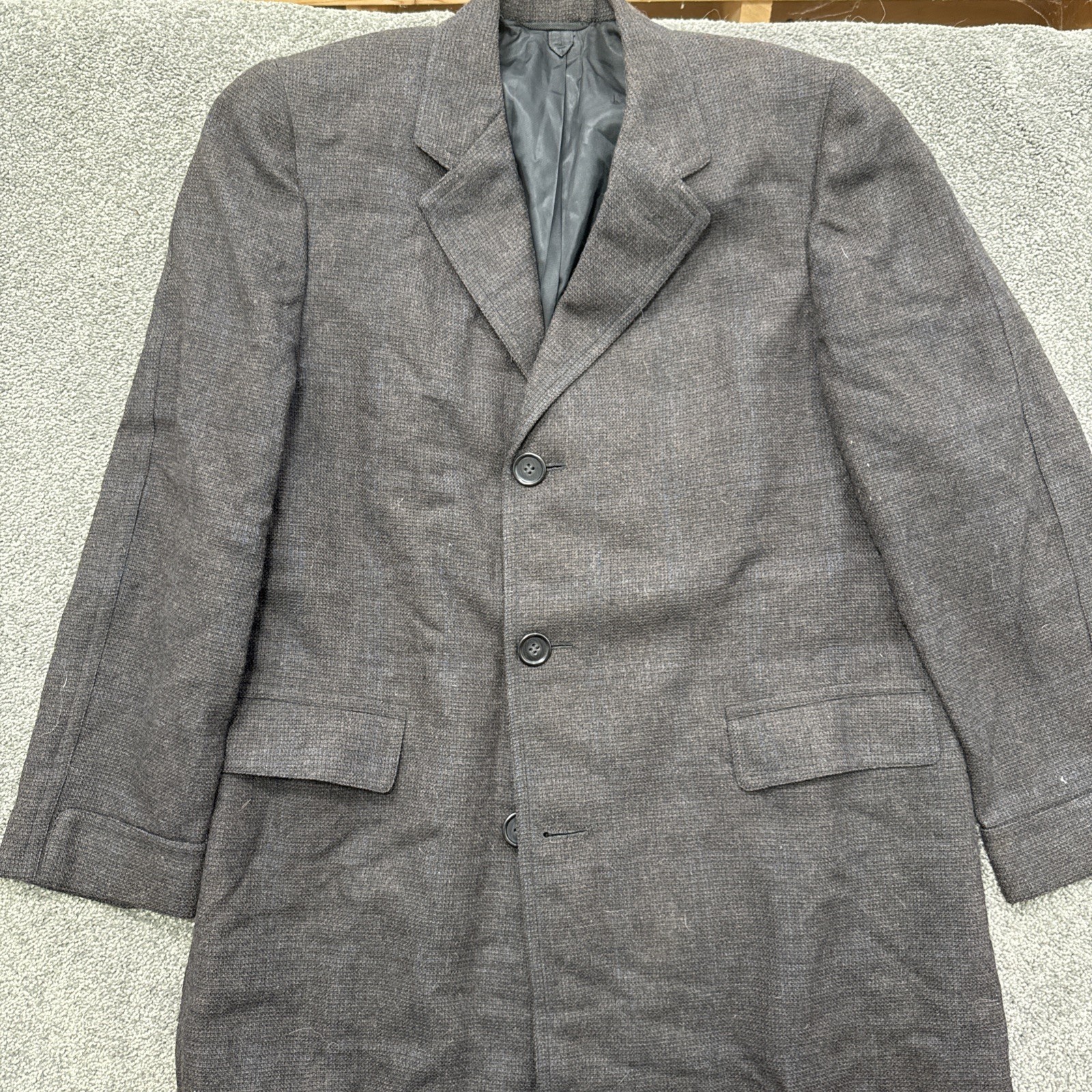 VTG Mens 40R Bruce Shelton Wool Over Coat Jacket Formal Car Made in USA Brown