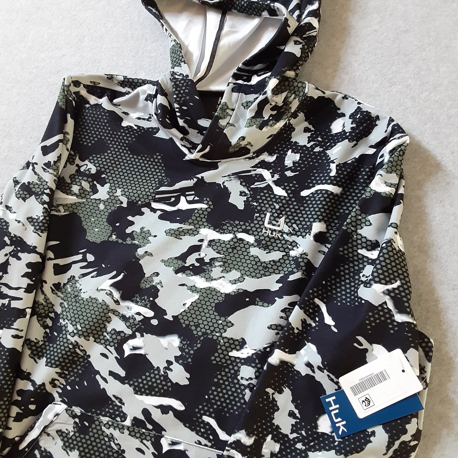 Huk Men’s Medium Leeward KC Printed Lightweight Fleece Pullover Camo Hoodie New