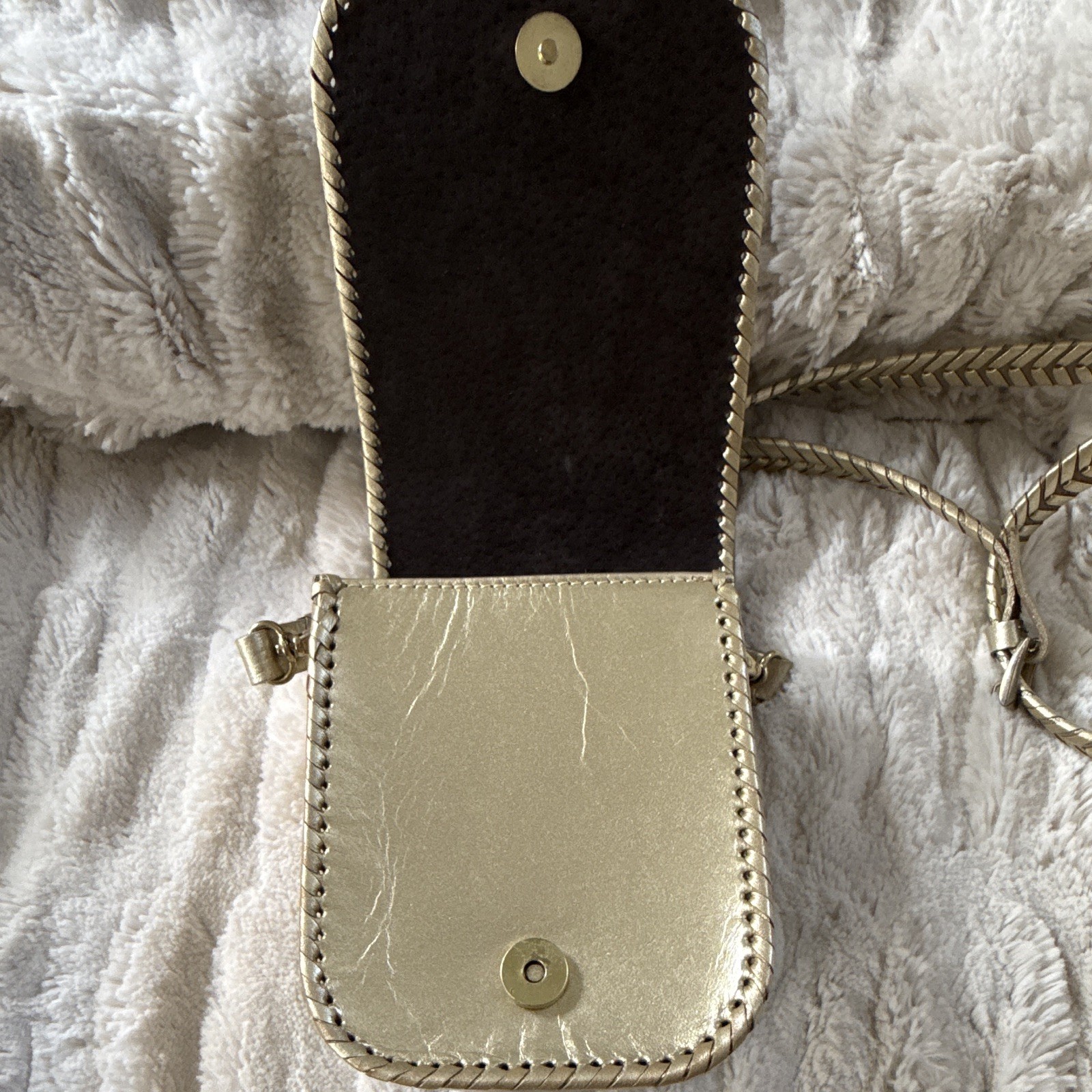 Origenes Metallic Gold Small Hand Tooled Leather Crossbody Bag/Magnetic Clasp