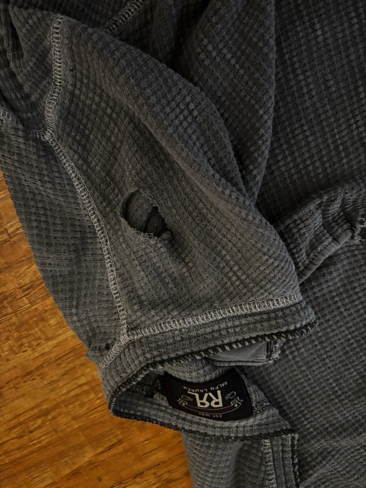 Ralph Lauren Double RL RRL Henley Shirt Grey S Thermal Long Sleeve