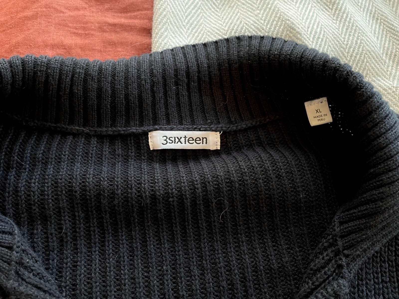 3sixteen Black Cotton Ribbed Collared Cardigan, 100% Pima Cotton — XL