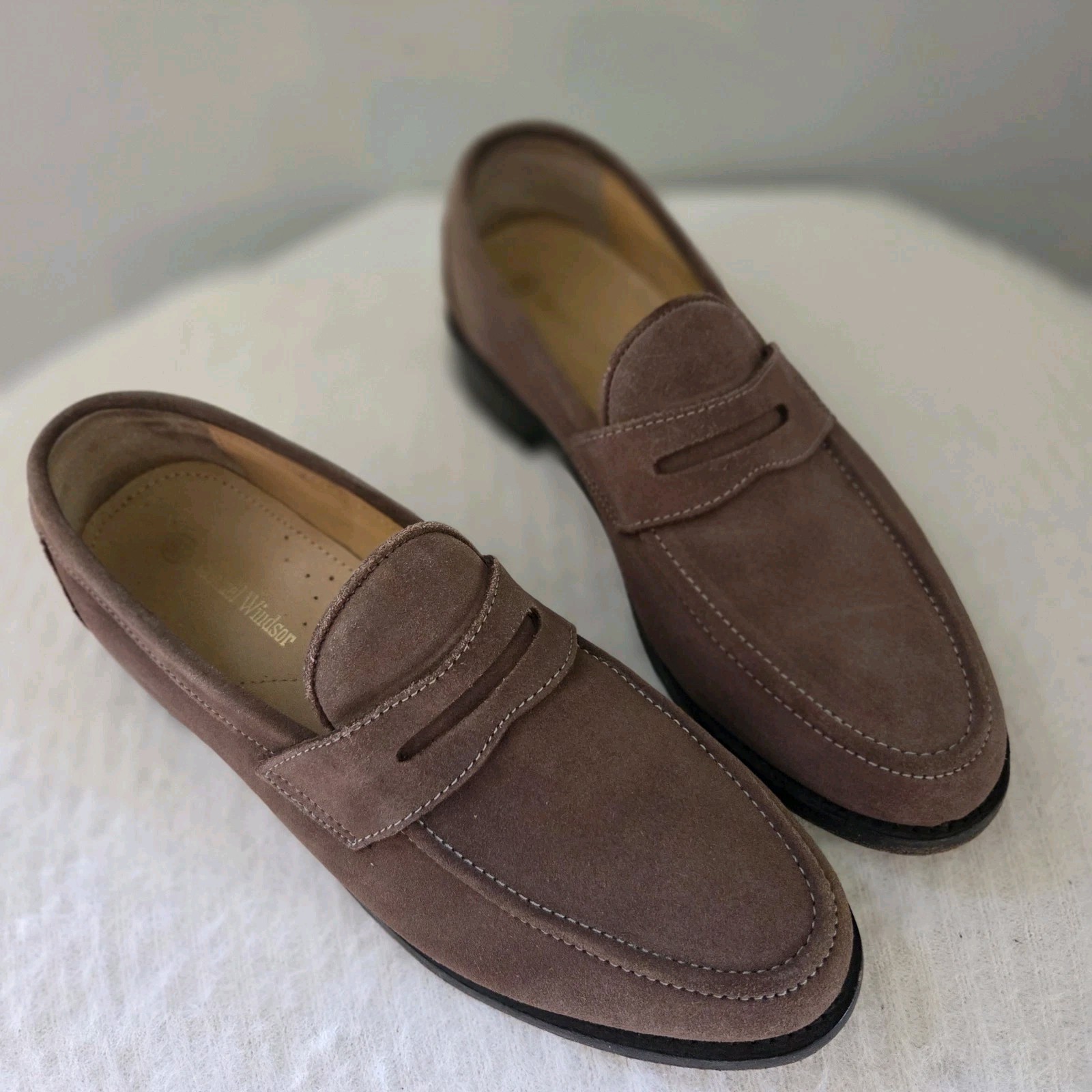 Samuel Windsor Suede Penny Loafers Light Brown Handmade Goodyear Welt Men US 9.5