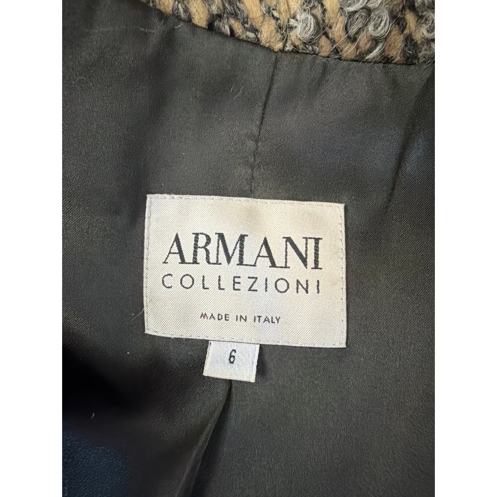 Armani Collezioni Virgin Wool Button Front Tweed Blazer Size 6 Academic
