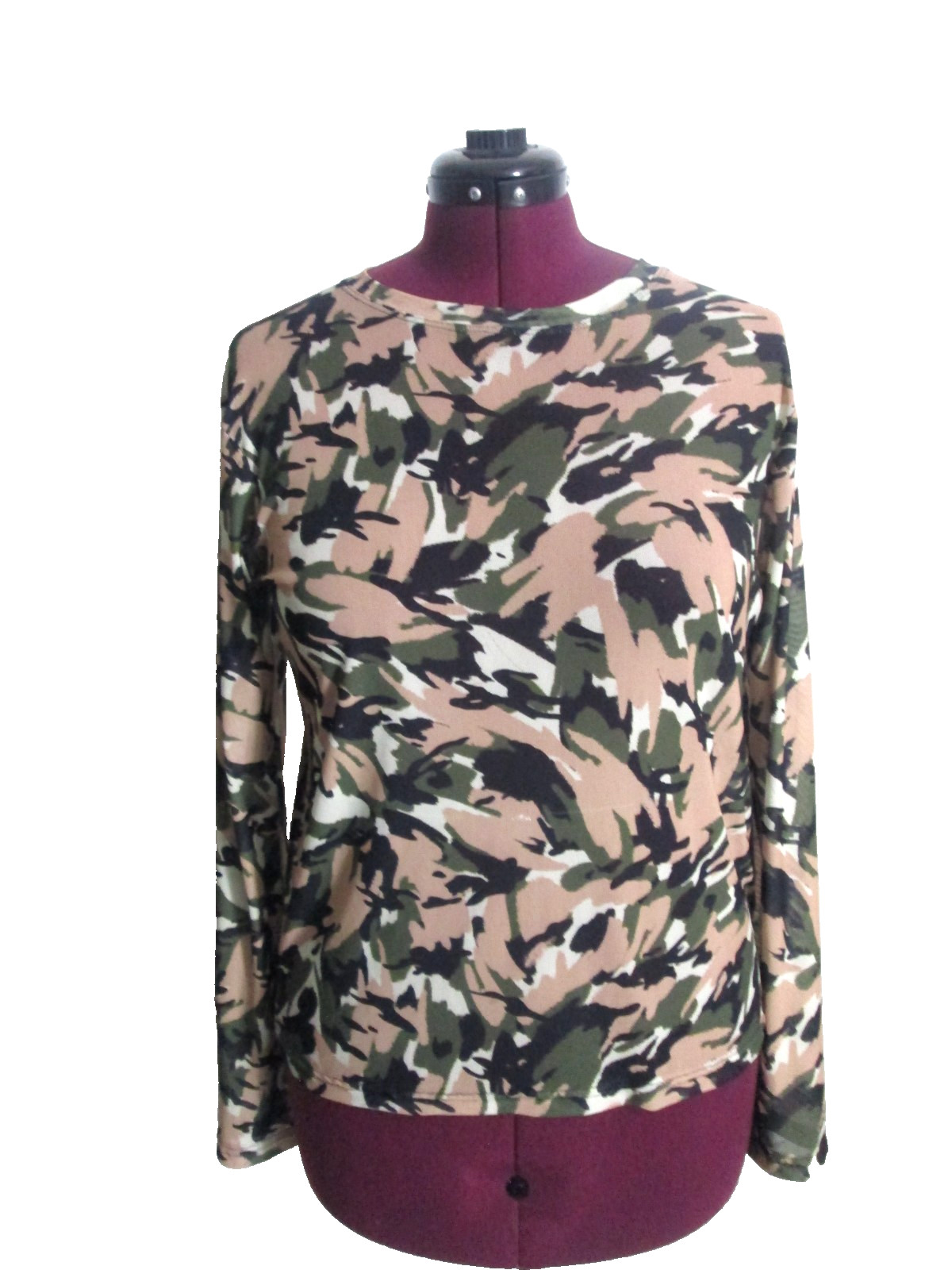 Strut This ~ Athleisure Desert Camo Semi Sheer Temptation Top Stretch Mesh Sz L