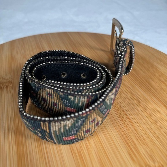 Vintage Absolutely Fresh Woven Tapestry Belt Womens Gold Buckle 33.5in Bohemian