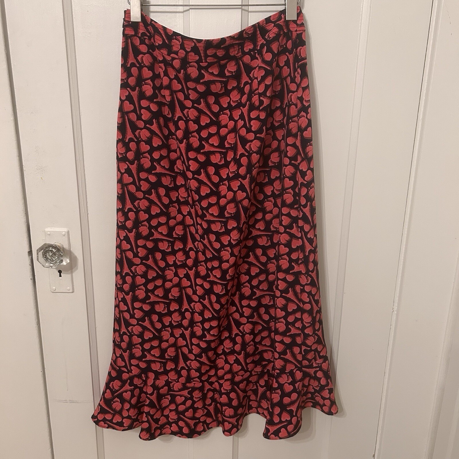 Karl Lagerfeld Paris Logo Heart Print Faux Wrap Ruffle Midi Skirt Sz 6