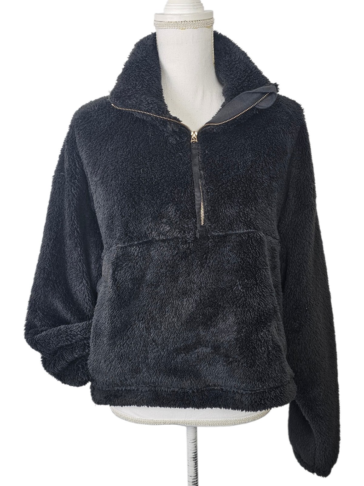 Old Navy Womens Medium Black Sherpa Fleece Quarter Zip Teddy Pullover Jacket