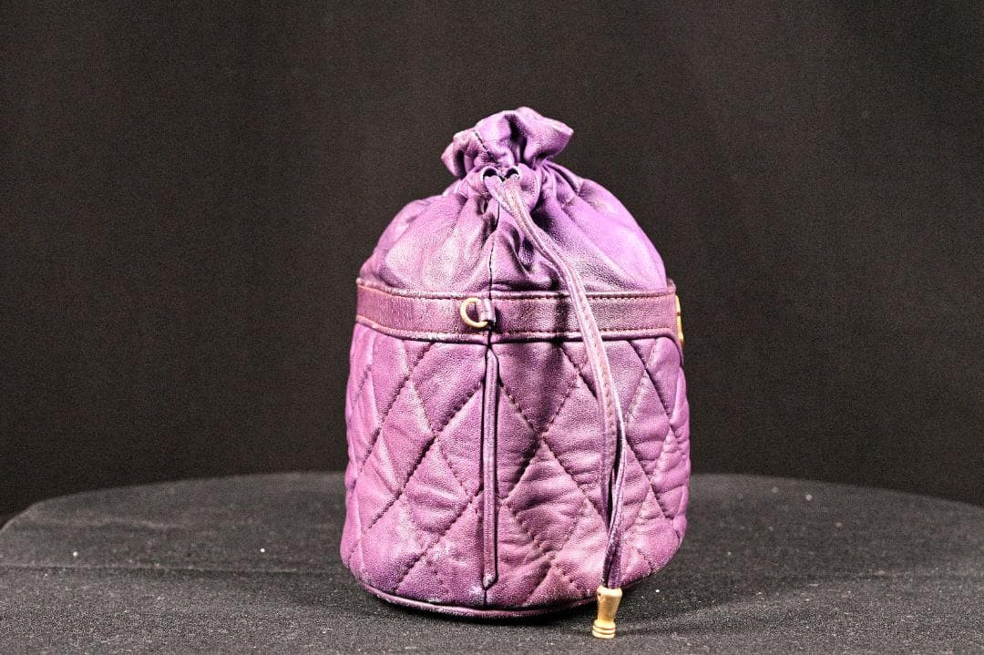 CHANEL Lambskin Matelass Turn Lock Drawstring Chain Backpack Purple Auth Japan