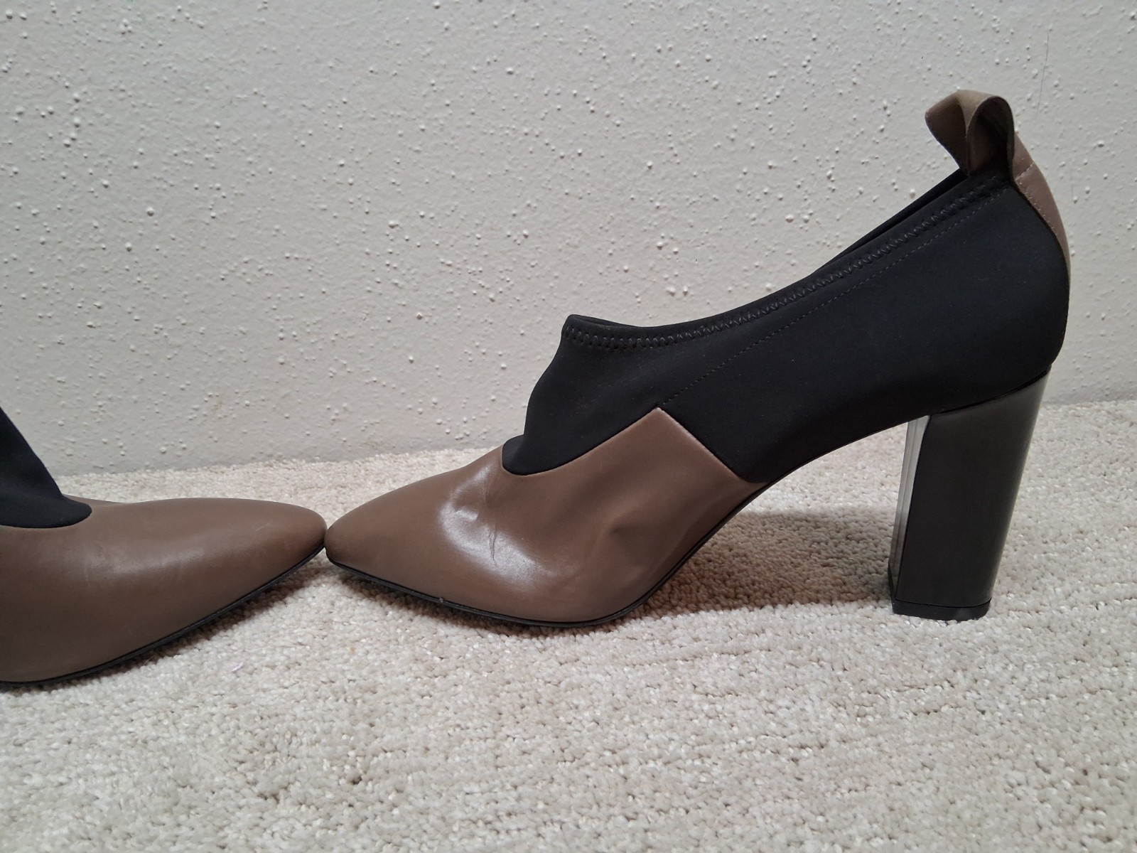Via Spiga Heels Womens US 11M EUR 38 Tan Leather And Black Fabric ITALY