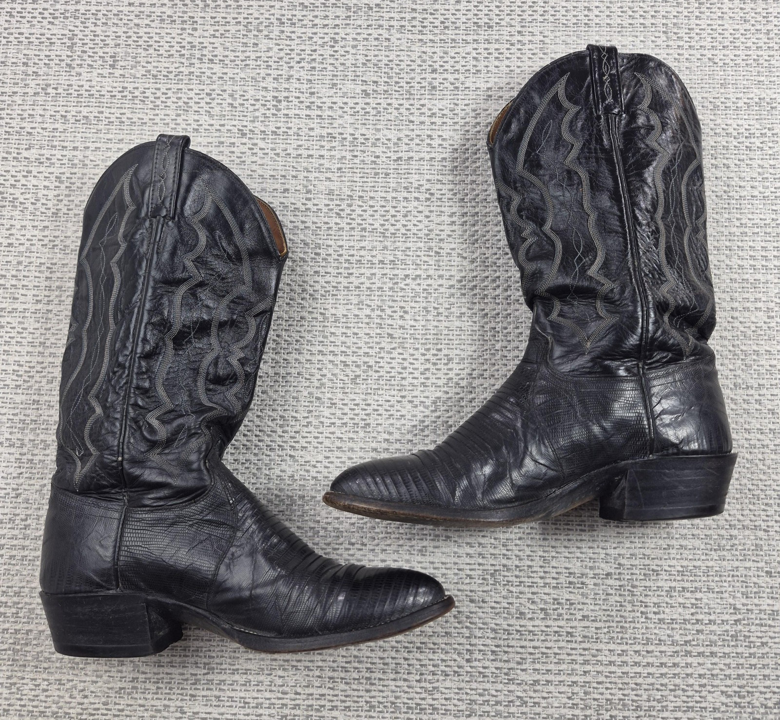 J. Chisholm Lizard Skin Boots Mens Size 10 D Black Western Cowboy Pointed Toe