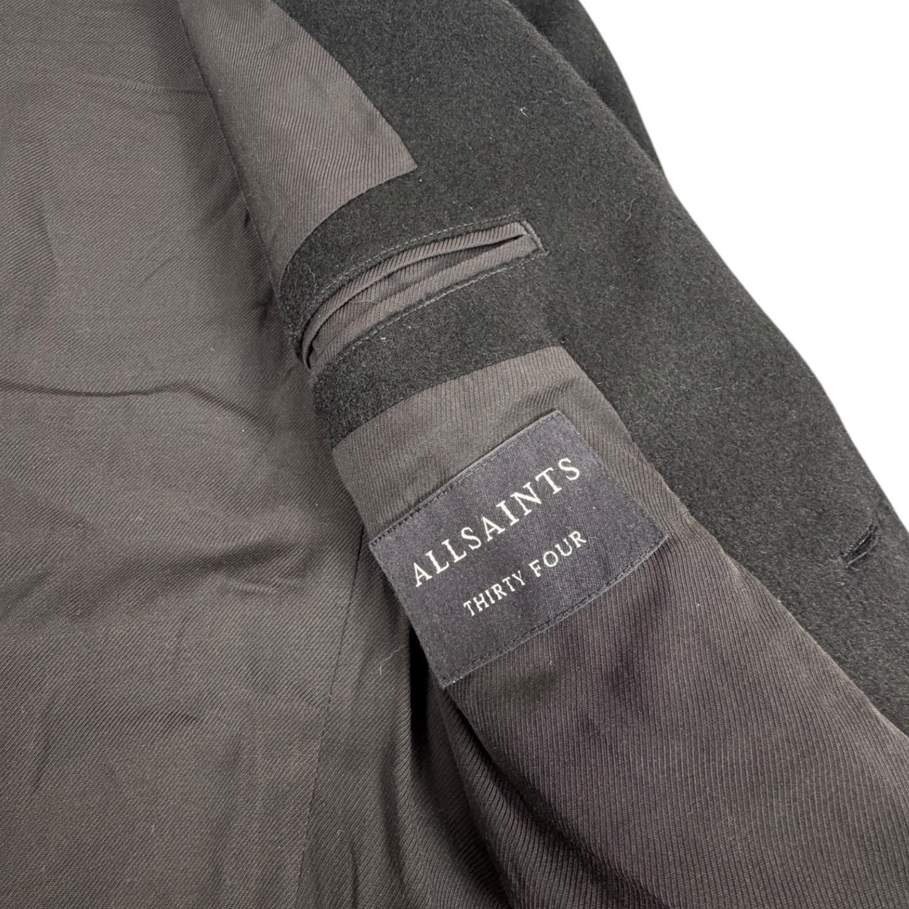 AllSaints Bodell Men XS Black Wool Blend Single Breasted Slim Fit Long Jacket