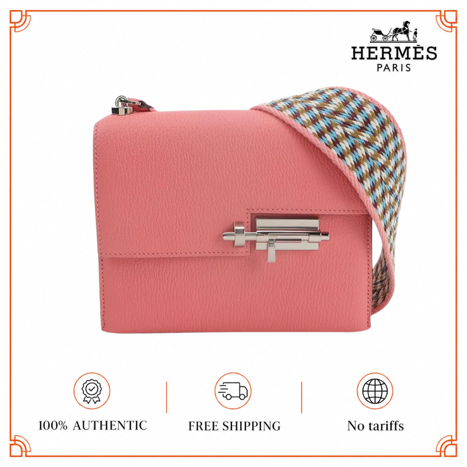 Hermes Verrou Mini 17 Wide Strap Chevre Rose Confetti 1Q Pink Silver HW PHW Auth