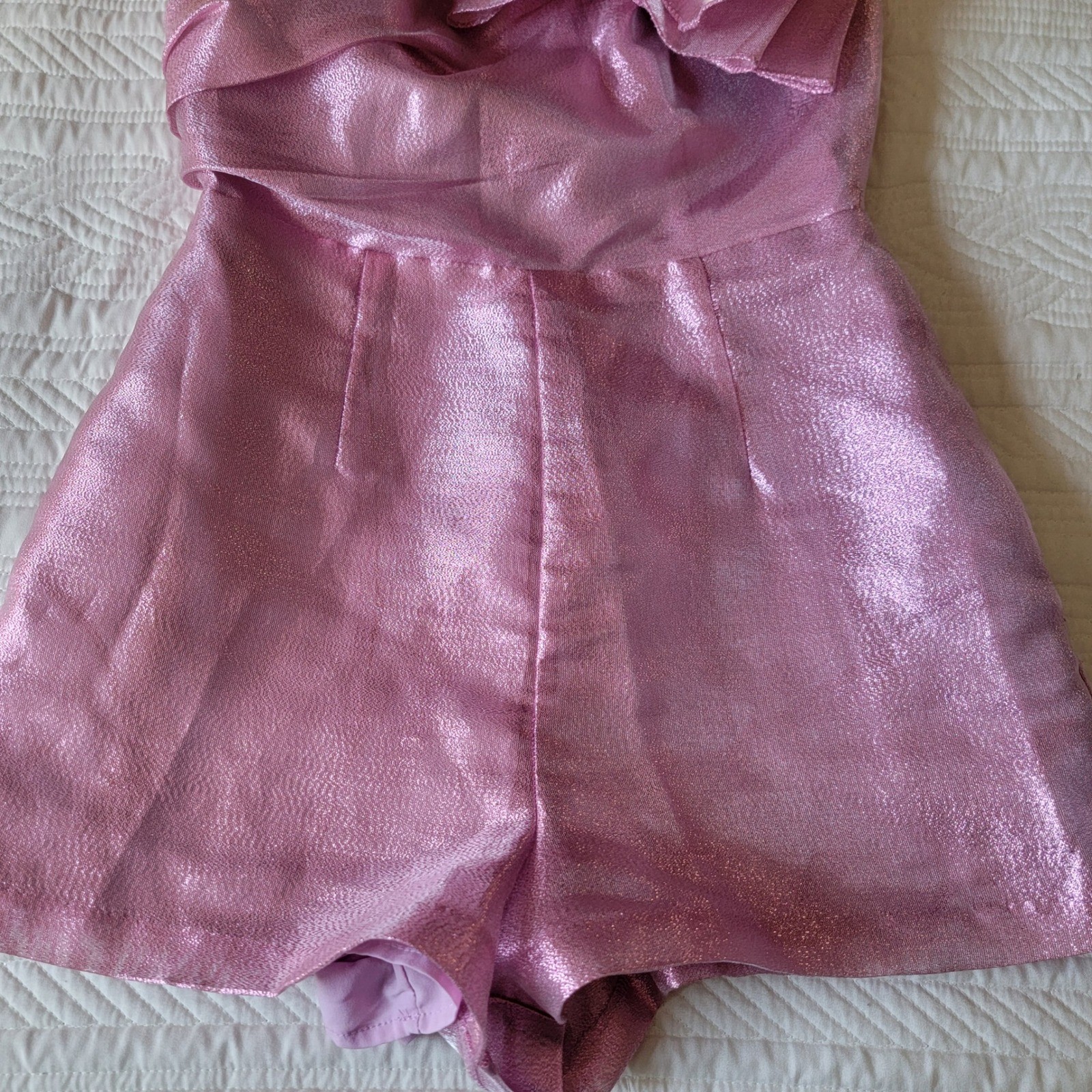 Hutch Metallic Pink One Shoulder Bow Romper Size 0 Party Cocktail Shimmer Pocket