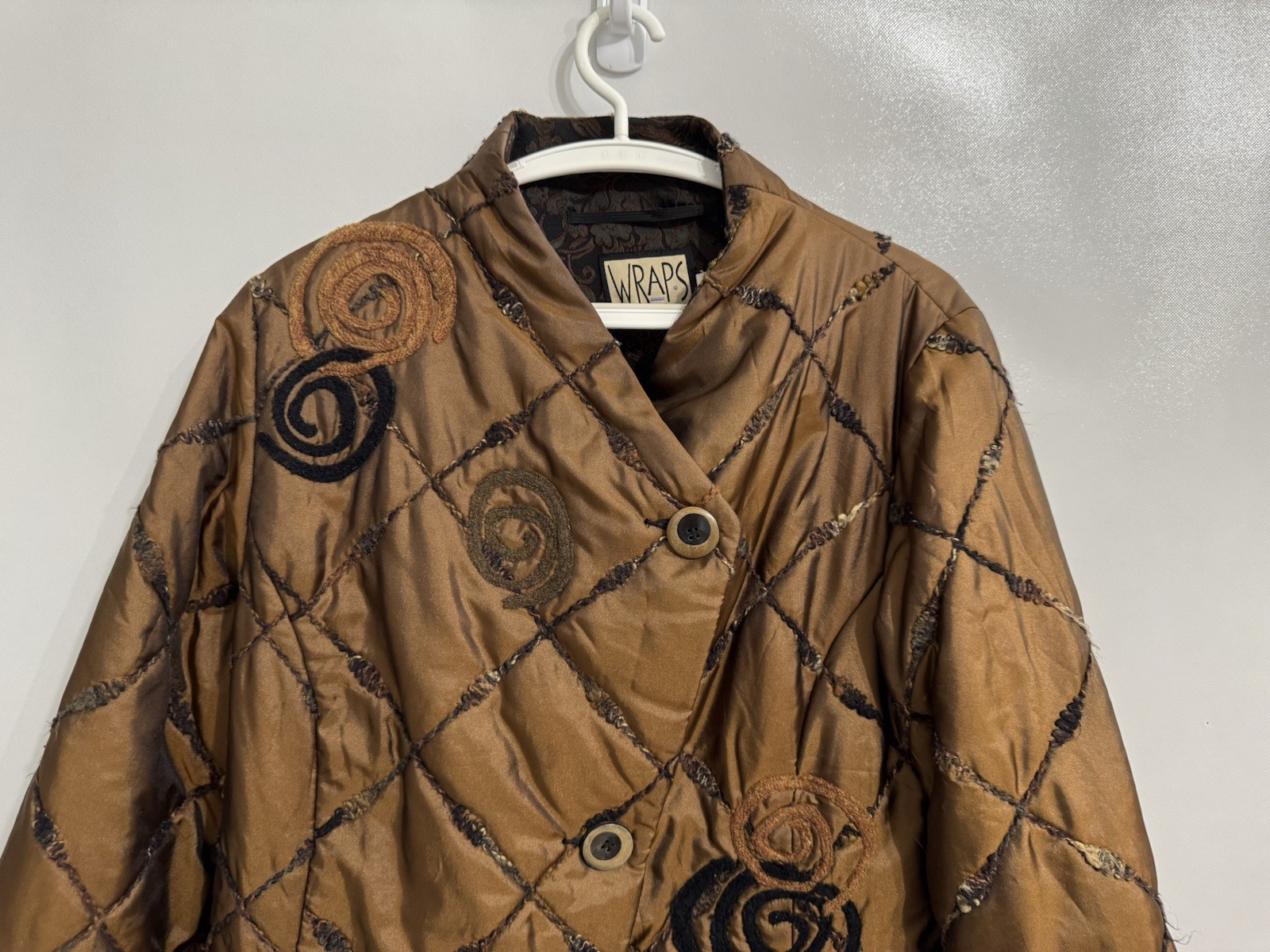 Wraps By Canvasbacks Size Medium Button Quilted Wool Blend Coat Embellished