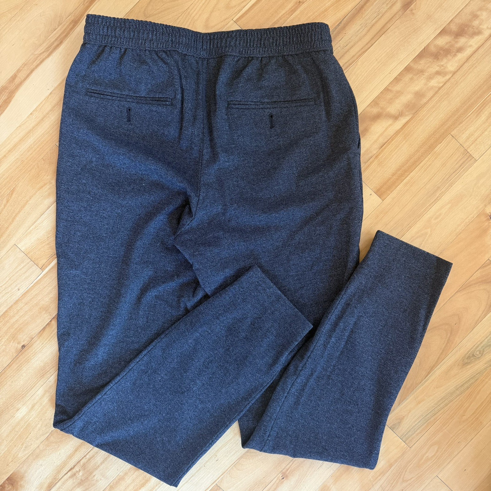 Express Extra Slim Gray Herringbone Drawstring Trousers Mens Small Elastic Waist