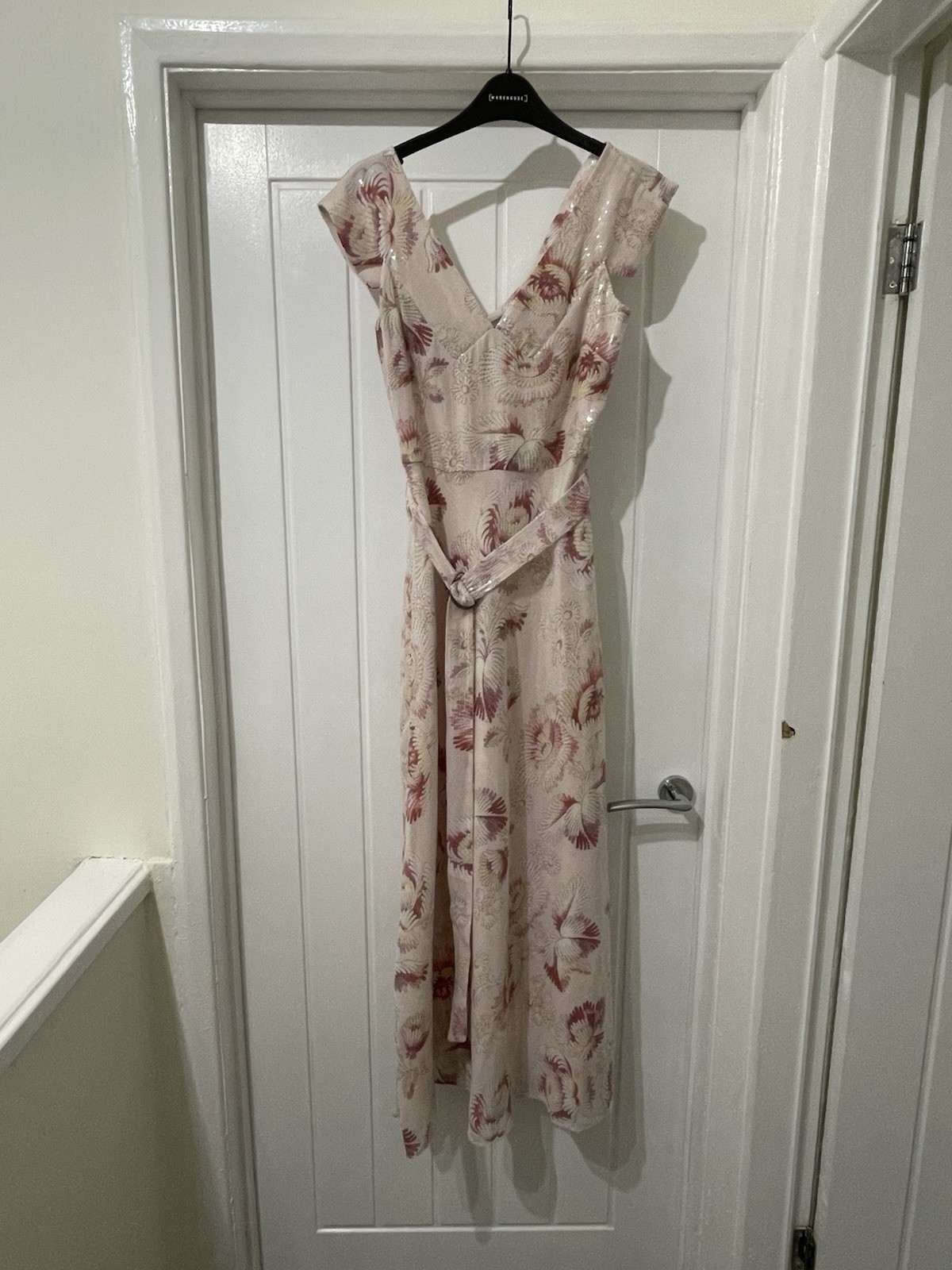 £350 Ted Baker Ninia Belted Floral Midaxi Dress Cream / Pink UK 8 10 Size 1