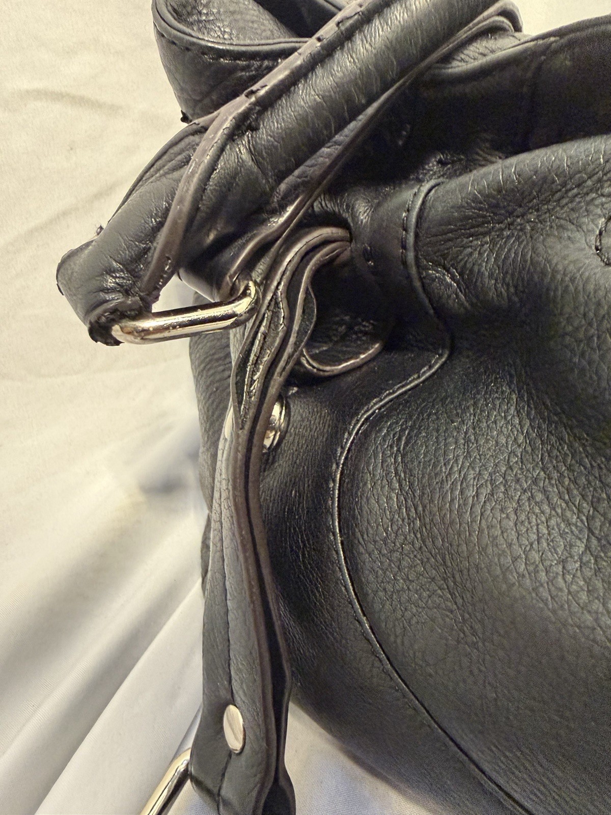 B Makowsky Black Soft Leather Hobo Shoulder Bag Purse Leopard Interior