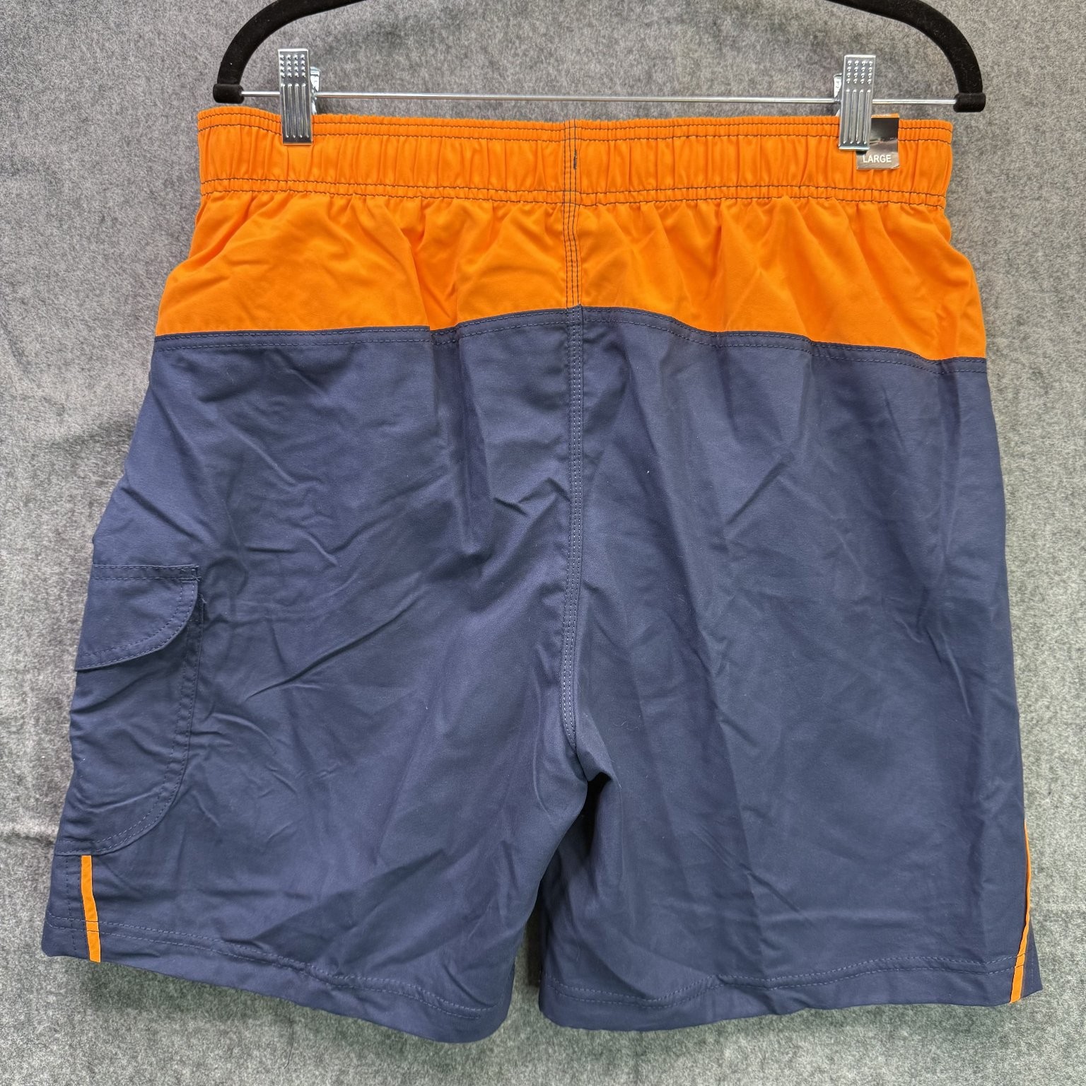 U.S. Apparel Men’s Swim Trunks Navy Orange Large Polyester Quick-Dry