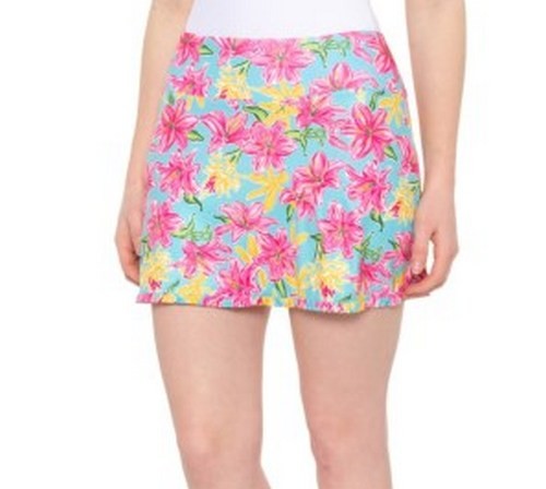 GOTTEX Golf Tennis Ruffle Hem Skort Aqua Pink Flower UPF 50 XS S M XL NEW