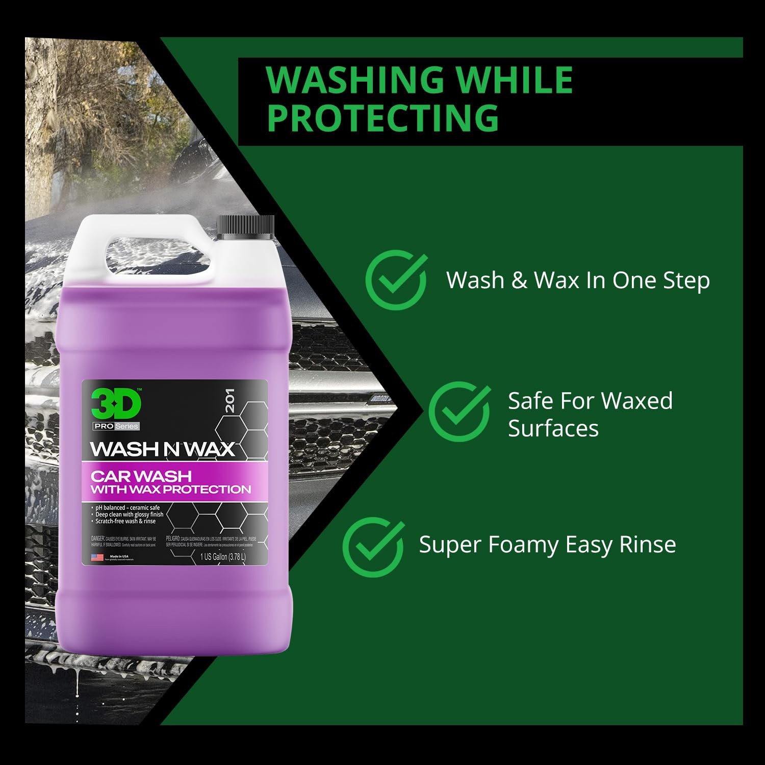 3D N Wax Car – Ph Balanced Easy Rinse Scratch Wax – 1 Gallon 201G01