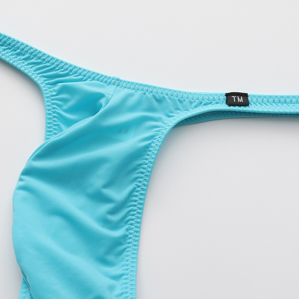 Men Ice Silk Low Rise Gstring Thong Underwear with Bulge Pouch for Men