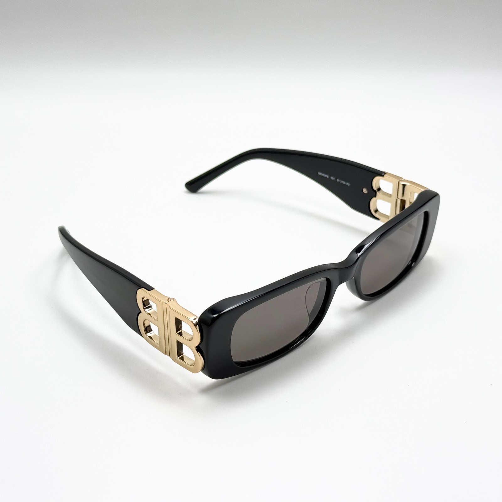 Balenciaga BB0096S 001 Sunglasses Black Rectangle Grey Lens Women 51-18-130