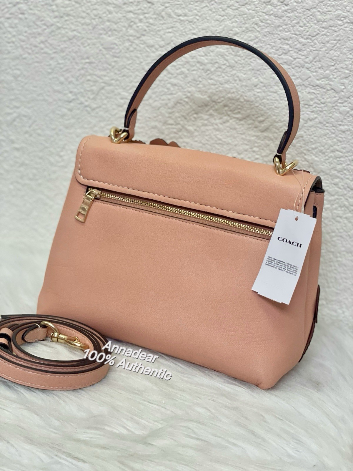 NWT COACH CDY44 Emory Top Handle Bag with Floral Appliqué in Light Pink