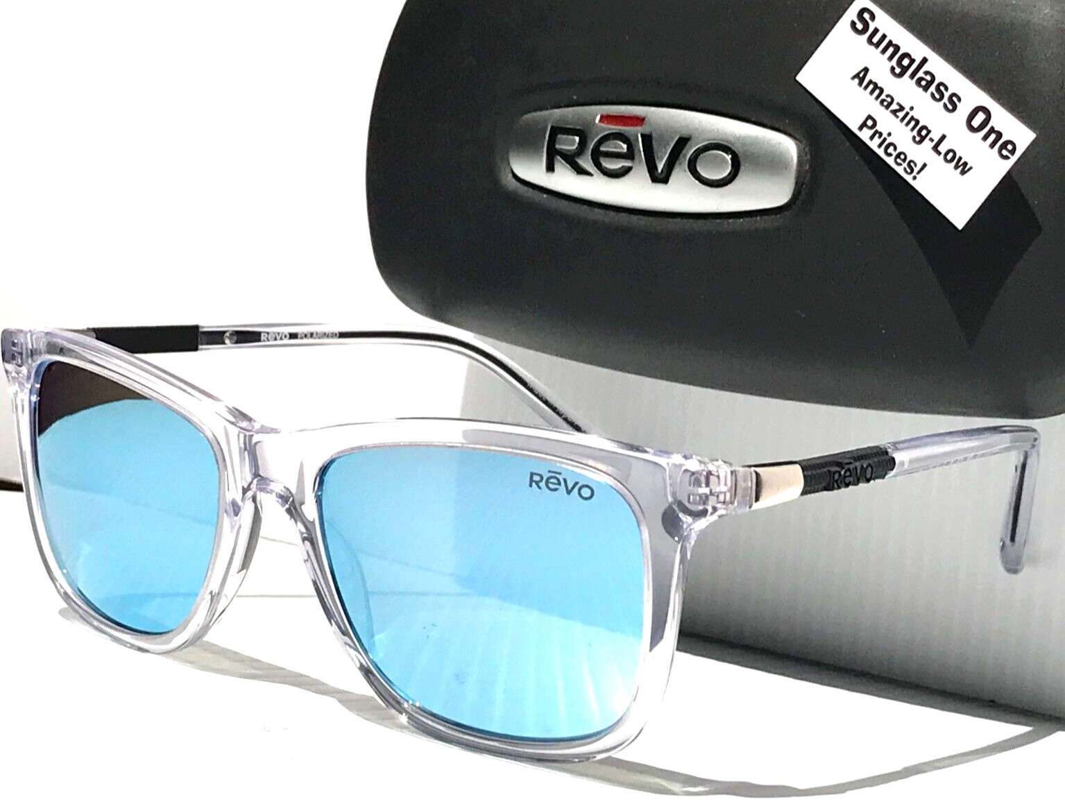 NEW REVO COVE Shiny Crystal Clear POLARIZED Blue Lens Sunglass 1164N 09 BL