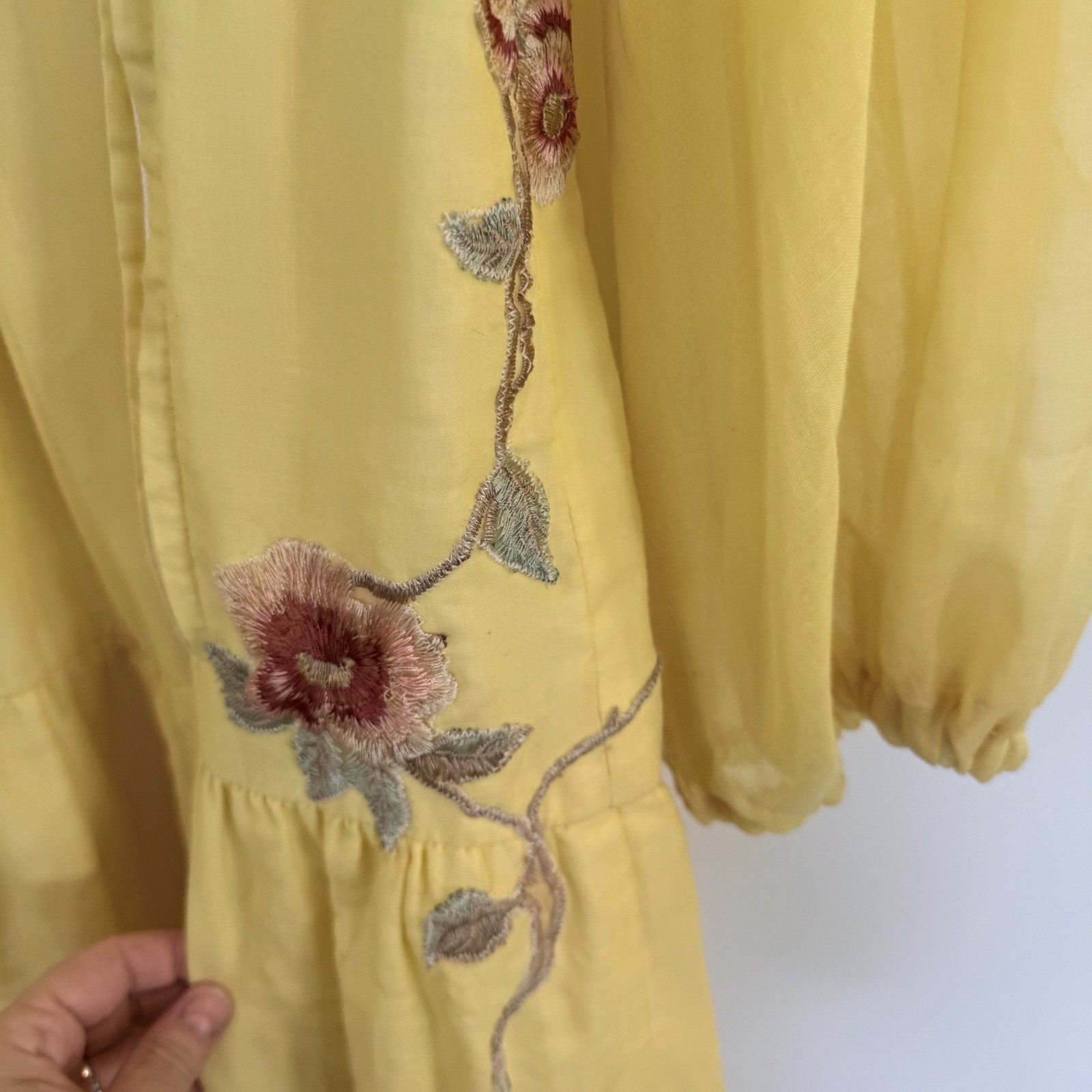 Vintage 1960s Liberty House Yellow Maxi Dress 6 Hippie Embroidered Festival #167