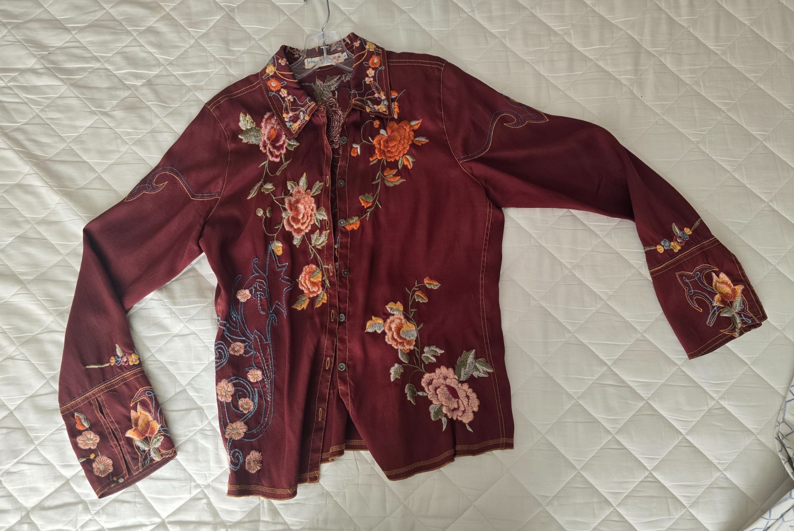 Johnny Was Taos Floral Button Down Blouse Size L Magenta/Brown
