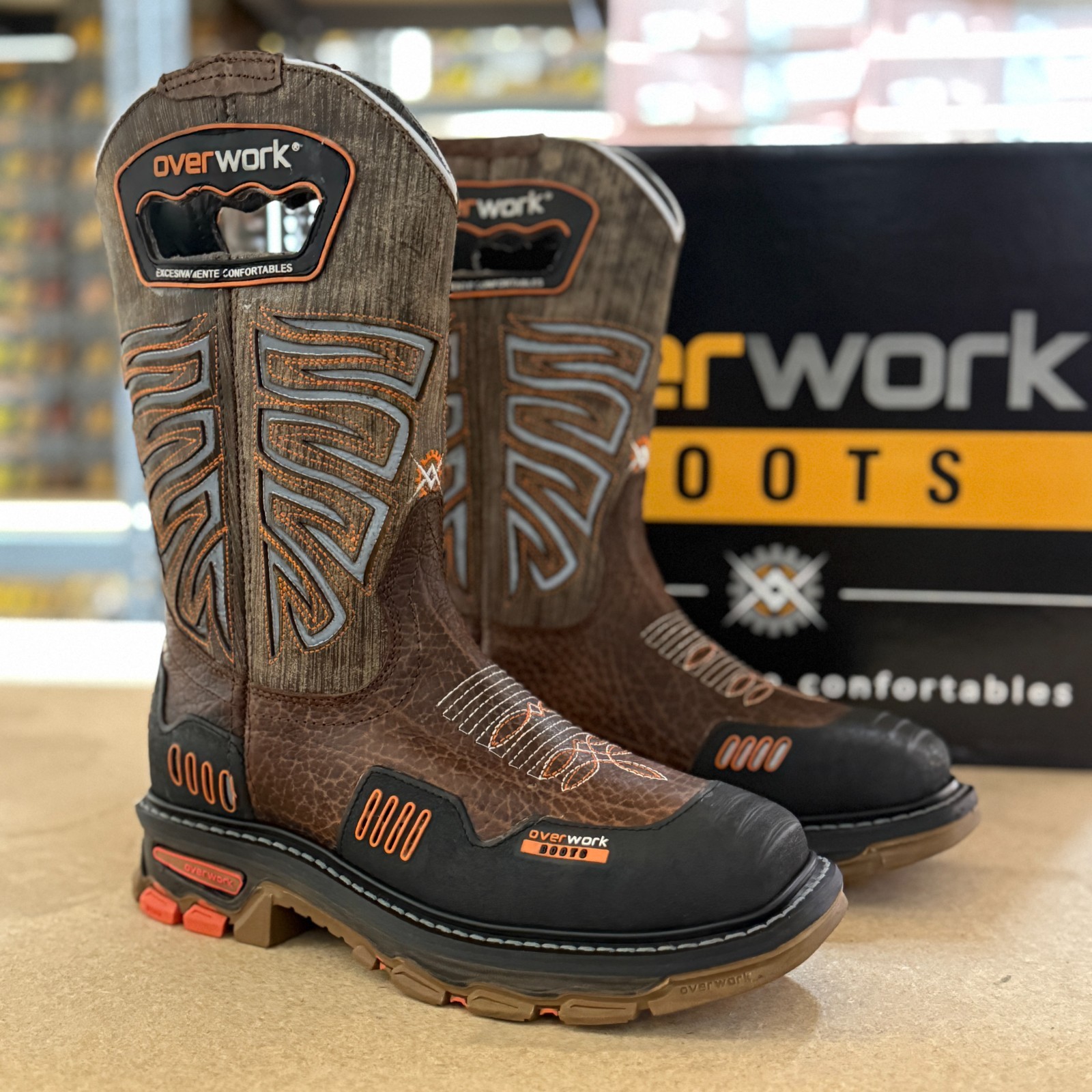 MEN’S WORK BOOTS WITH MUDGUARD SOFT TOE SQUARE TOE WESTERN RANCH HEAVY DUTY BOTA
