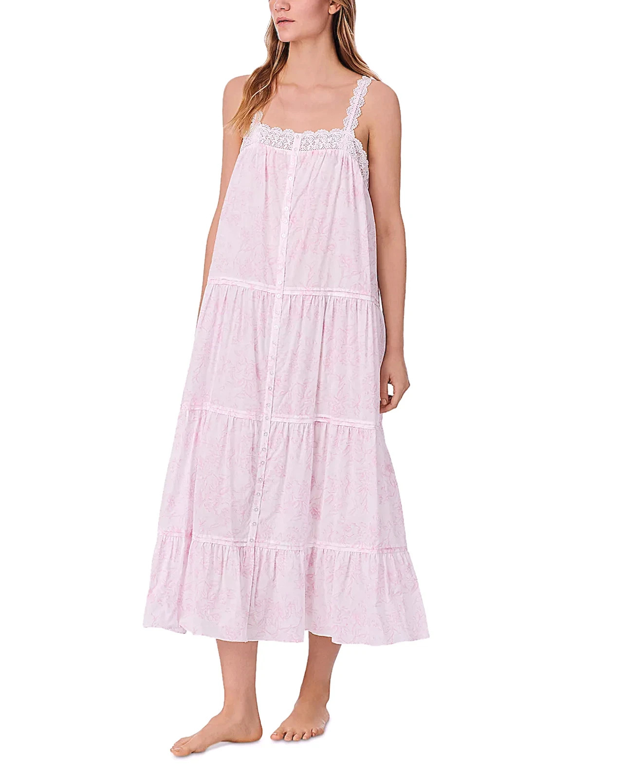Eileen West Sleeveless Blush Rose 100% Cotton Lawn Button Up Ballet Nightgown XL