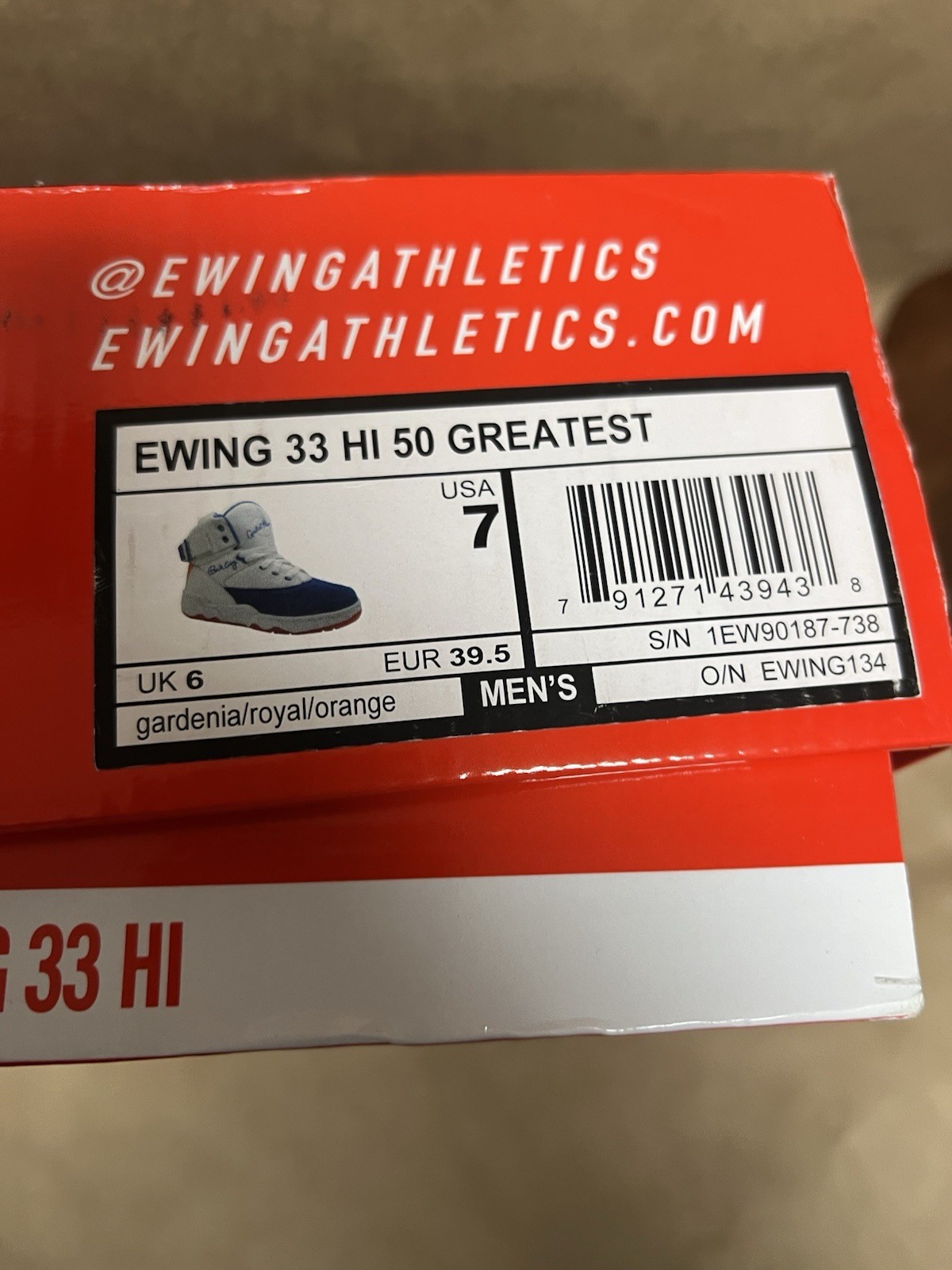 PATRICK EWING ATHLETICS 33 HI White/Blue/Orange 1EW90187-738 Men’s Size 7