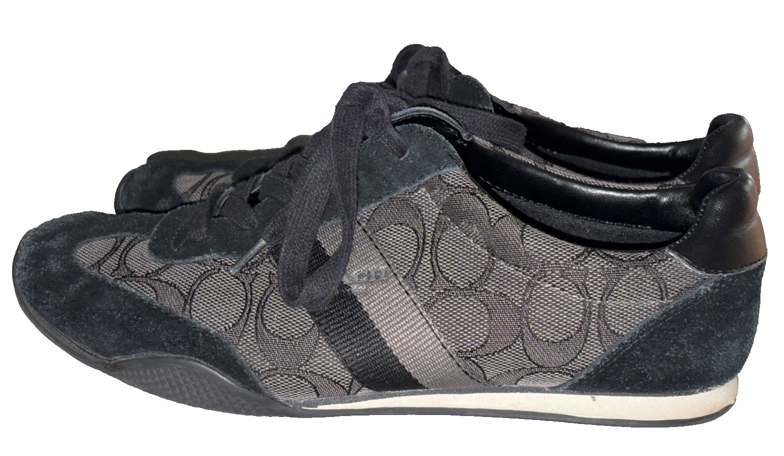 Coach CC Monogram Suede Canvas Black Gray Lace Up Casual Kelson Sneakers Sz 6.5